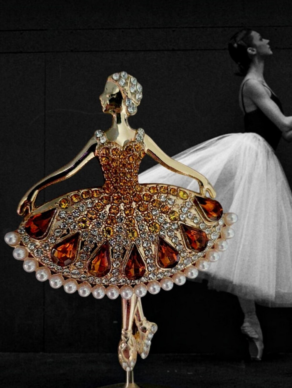 Amber Crystal Ballet Dancer Brooch